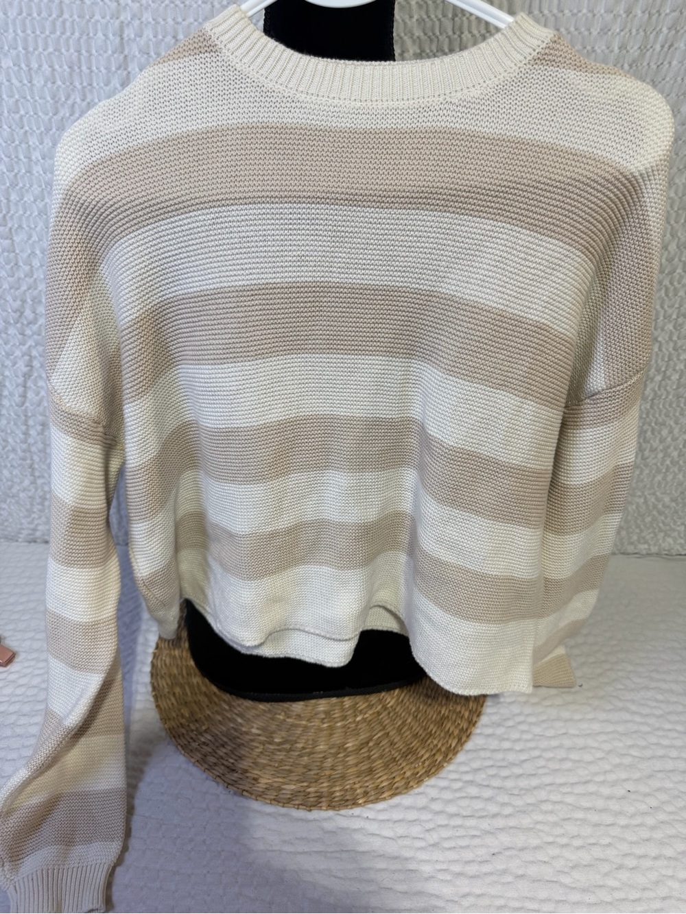 moon & madison Cream and Beige Striped Crewneck Sweater